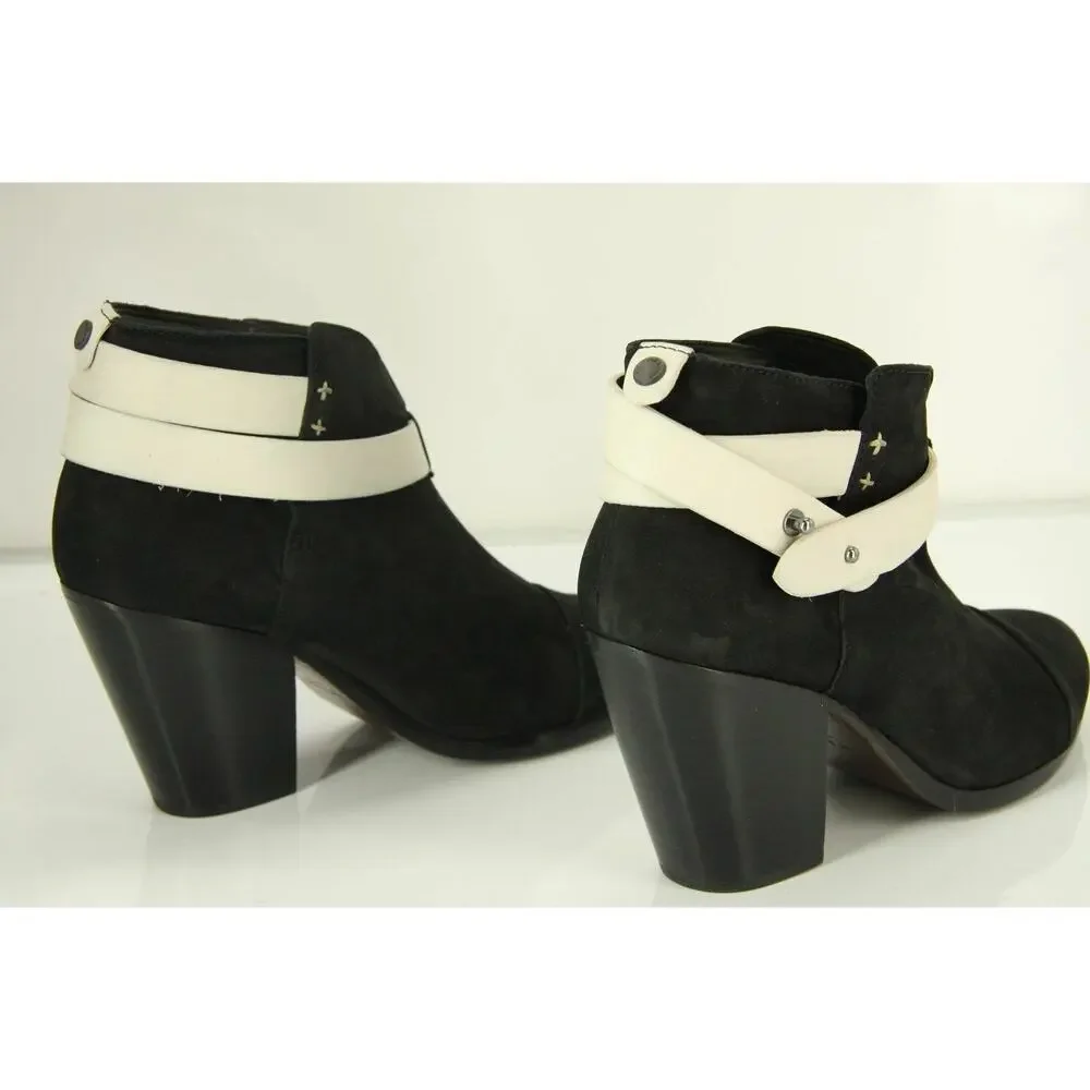 Rag & Bone Harrow White Strap Black Suede Ankle Boots Size 37.5 New $495